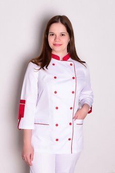 Китель кухаря жіночий (коттон, білий-червоний, р.42-64) Марія Мария-0840-64 фото