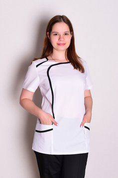 Куртка медицинская женская Одрі (батист, біла з чорним, р.42-50) Мария Мария-0822-50 фото