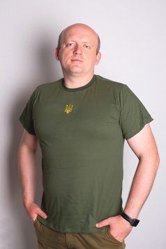 Футболка Олива 42-60р ЗСУ з вишитим жовтим Тризубом фО-жТризуб-56 фото