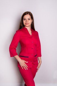 Костюм медичний жіночий Камілла (коттон, малина-синій, р. 42-50) Марія Мария-0606-50 фото