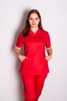Костюм медицинский женский Екатерина (коттон, красный, р.44-64) Мария Мария-0738-64 фото