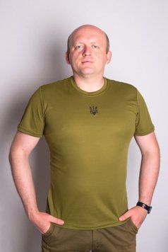Футболка Олива 46-56р Coolmax з вишитим чорним Тризубом фО-Coolmax-чТризуб-56 фото