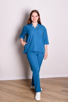Костюм медицинский женский Сандра (стрейч-батист, темно-бирюзовый, р.44-56) Мария Марія-0905-56 фото
