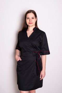 Халат медицинский женский Рубина (коттон, черный с красным, р.42-56) Мария Мария-0712-56 фото