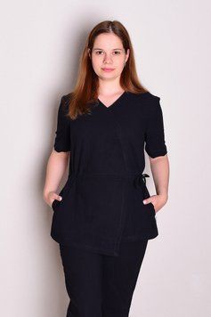 Костюм медицинский женский Ульяна (жатка льон, чорний, р.44-56) Мария Мария-0824-56 фото