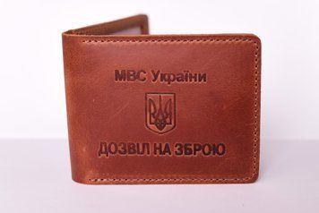 Обкладинка для документів шкіра Крейзі "Дозвіл на зброю" 95177 коньяк 95177/2 фото