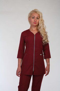 Медичний костюм 22109 бордовий на блискавці 42-60р. жіночий батист ХелсЛайф22109-60 фото