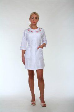 Медицинский халат 2176 (х/б, белый, вышивка, р.42-56) Хелслайф ХелсЛайф2176-56 фото