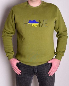 Свитшот мужской оверсайз "Home" р.46-56 с вышивкой олива С-051-56 фото