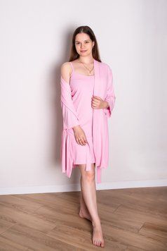 Женский домашний комплект (халат + рубашка) 44-50р рубчик розовый дк-1018-р-50 фото