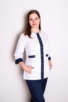 Костюм медичний жіночий Валерія (коттон, білий з синім, р.42-64) Марія Мария-0698-64 фото