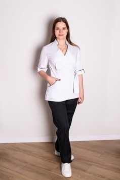 Костюм медицинский женский Рубина (коттон, бело-черный, р.42-56) Мария Мария-0800-56 фото