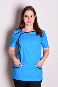 Куртка медицинская женская Одрі (батист, блакитна з чорним, р.42-50) Мария Мария-0821-50 фото