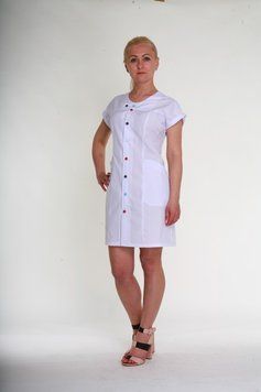 Халат медицинский женский белый рукав короткий (батист, 44-60, 21113) ХелсЛайф21113-60 фото