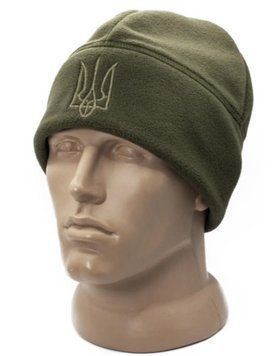 Тактична військова зимова флісова шапка з Гербом S/M/L (Олива) M-268-L-(58-60) фото