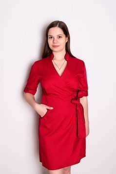 Халат медицинский женский Рубина (коттон, красный с черный, р.42-56) Мария Мария-0710-56 фото