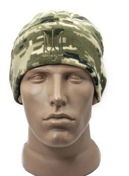 Тактична військова зимова флісова шапка з Гербом S/M/L (Піксель) M-270-L-(58-60) фото