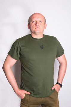 Футболка Олива 42-60р ЗСУ з вишитим чорним Тризубом фО-чТризуб-56 фото