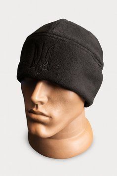 Тактична військова зимова флісова шапка з Гербом S/M/L (Чорна) M-271-L-(58-60) фото