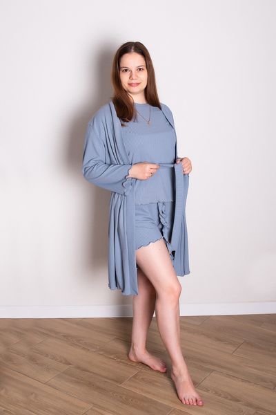 Женский домашний комплект (халат + футболка + шорты) 44-50р рубчик хаки дк-1015-х-50 фото